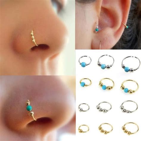 Boucles D Oreilles Nez Xstainless Bague Acier Turquoise Narine Hoop