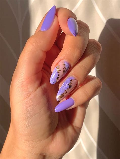 Unha De Gel Lavanda Folha De Ouro Unhas Roxas Unhas Bonitas Unhas