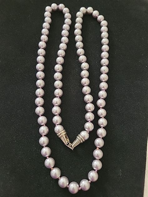 Vntg Grey Lilac Faux Pearls Single Strand Necklace Ebay