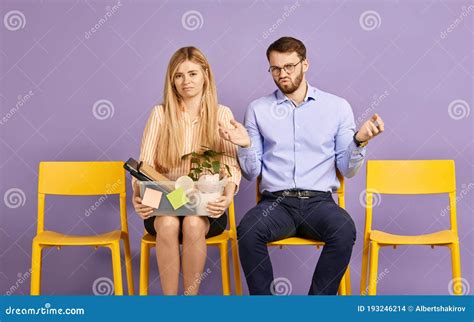 Blonde Woman And Man Embarrassed By Unpleasant Surprise Stock Photo Image Of Expression