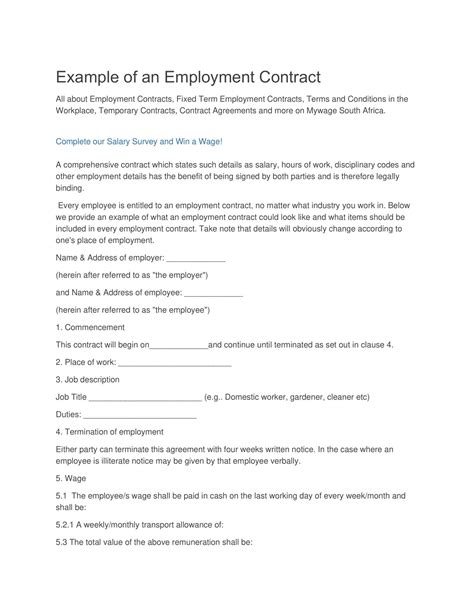 Free Printable Contract Templates Word Pdf Services And Employment