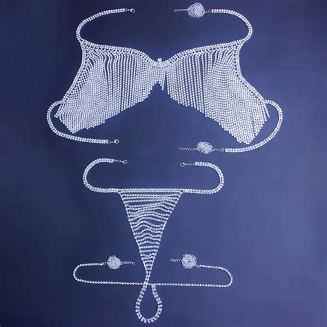 New Luxury Lingerie Set Rhinestone Body Chain Jewelry For Women Sexy Crystal Underwear Bra