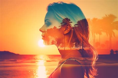 Premium Ai Image Summer Themed Double Exposure Bikini Portrait
