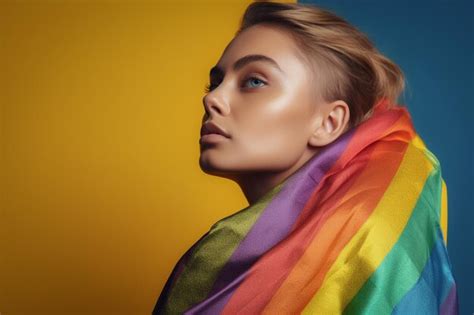 Uma Linda Modelo L Sbica Gay Bandeira De Cores Do Arco Ris Fundo Do Papel De Parede Do M S