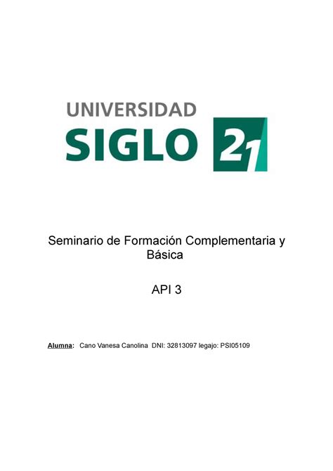 Seminario API3 api3 Seminario de Formación Complementaria y Básica