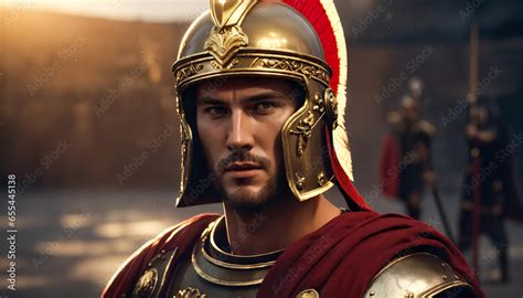 Roman Male Legionary Legionaries Wear Helmet With Crest Gladius