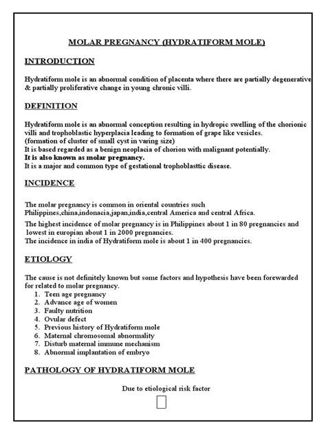 Molar Pregnancy (Hydratiform Mole) | PDF | Medical Specialties