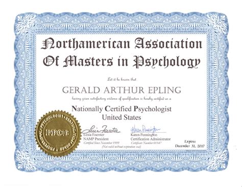 Nationally Certified Psychologist Epling