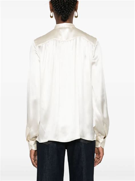 TOM FORD Pussy Bow Collar Silk Shirt Neutrals FARFETCH UK