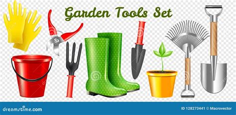 Realistic Garden Tools Transparent Set Stock Vector Illustration Of
