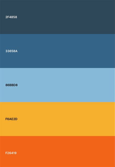 The Color Scheme For An Orange Blue And Yellow Palette Is Shown In Three Different Shades