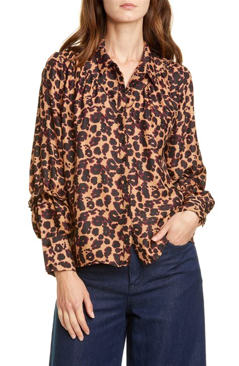 Ba Sh Tim Leopard Print Button Up Shirt In Camel Brown Lyst