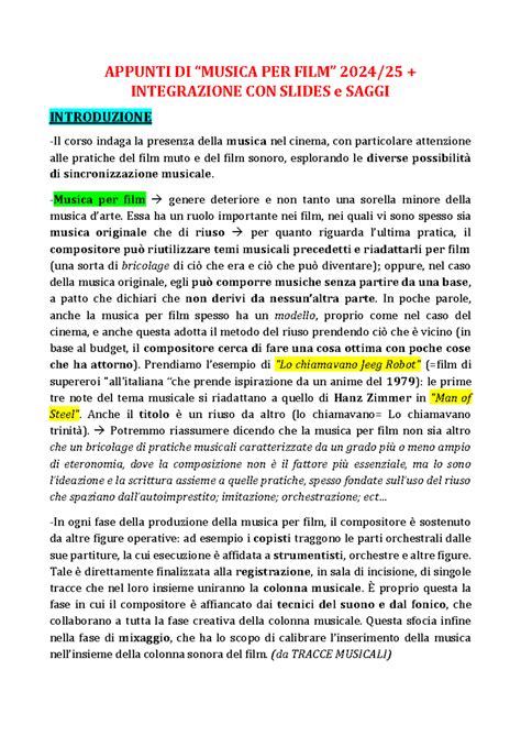 Musica per film 2024-25 - APPUNTI DI “MUSICA PER FILM” 2024/25