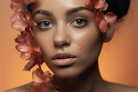 Premium AI Image Beautiful White Girl With Flowers Stunning Brunette