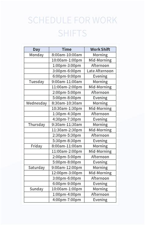 Free work shifts templates for google sheets and microsoft excel
