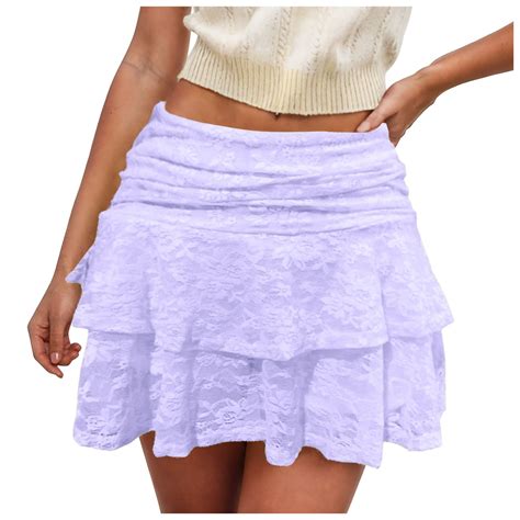 Hzlpfo Women S Short Skirts Pleated Mini Skirt Lace High Waisted Ruffles Lingerie Short Skirts