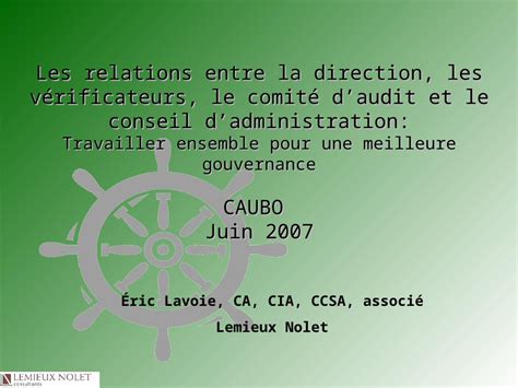 Ppt Les Relations Entre La Direction Les V Rificateurs Le Comit