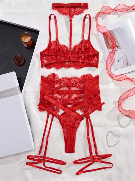 2025 New High Quality Eyelash Lace Bra And Panty Lingerie Set With Garter Belt Sexy Choker