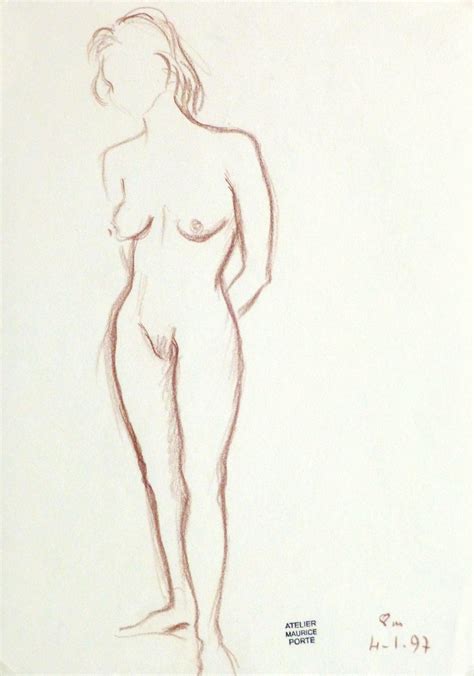 Charcoal Drawing Standing Female Nude