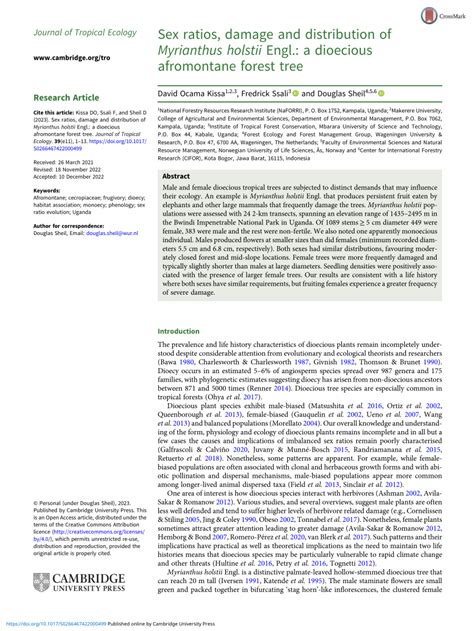 PDF Sex Ratios Damage And Distribution Of Myrianthus Holstii Engl A Dioecious Afromontane