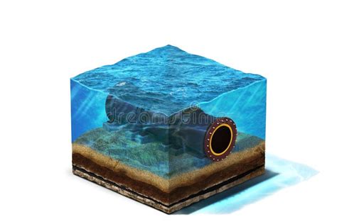 Pipelines On Ocean Bottom Underwater D Rendering Stock Illustration