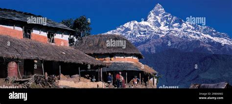 Magnificent View Of Mt Fishtail With Typical Nepali Houses Of Dhampus