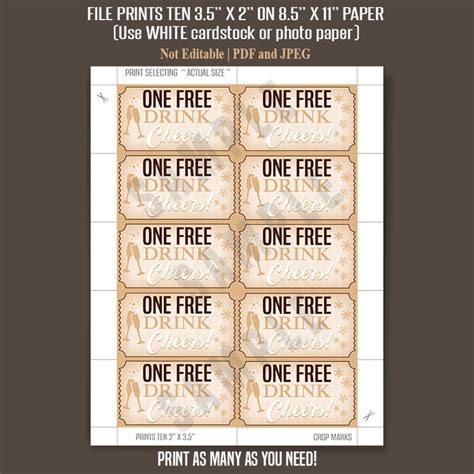 Printable One Free Drink Tickets Party Tickets Instant - Etsy