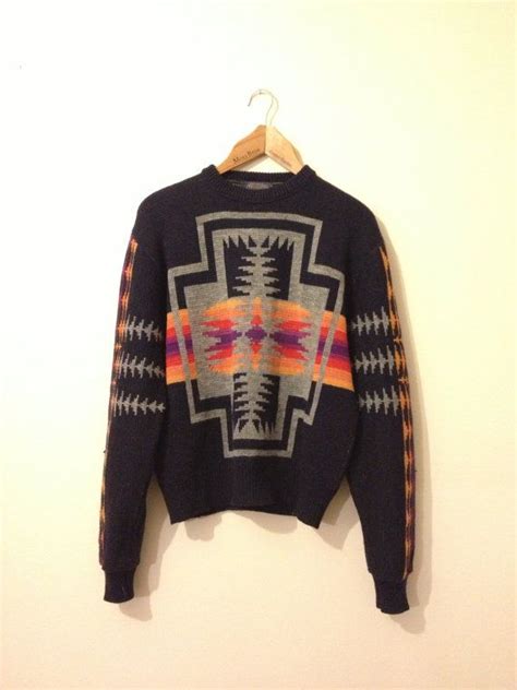 Pendleton Navajo Knit Pattern Navy Jumper By Listenlistenvintage £30