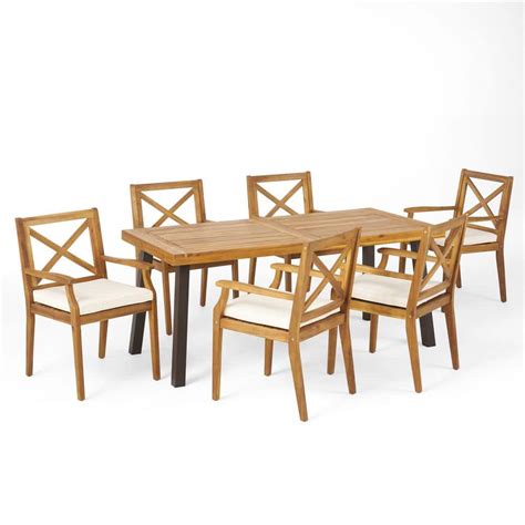 Noble House Juniper Teak Brown 7 Piece Wood Outdoor Patio Dining Set