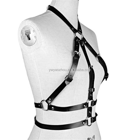 New Full Body Harness Bra Leather For Women Lingerie Chain Rivet Top Cage Punk Goth Garter