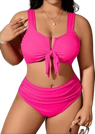 Amazon OYOANGLE Women S Plus Size Piece Bikini Set Tie Front V Wired Ruched Mid Rise