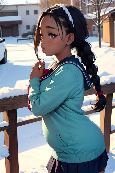 Anime Chubby Small Tits S Age Pouting Lips Face Brunette Braided Hair Style Dark Skin Comic