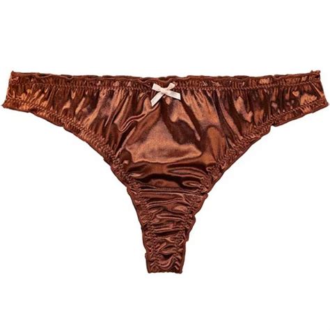 N A Intimates Sleepwear Vintage Style Brown Satin Silk Ruffle String Bikini Thong Panties