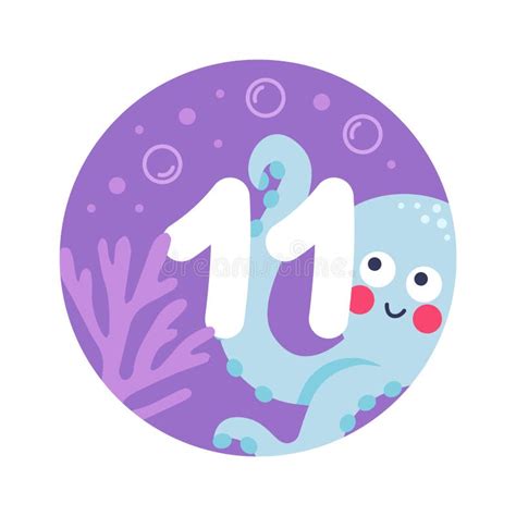 11 Months Baby Milestones Card With Cute Octopus Stock Vector