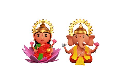 D Rendern Von Hindu Mythologisch Herr Ganesha Und Lakshmi Png