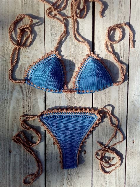 Crochet Bikini Set In Periwinkle Tan Nude Etsy