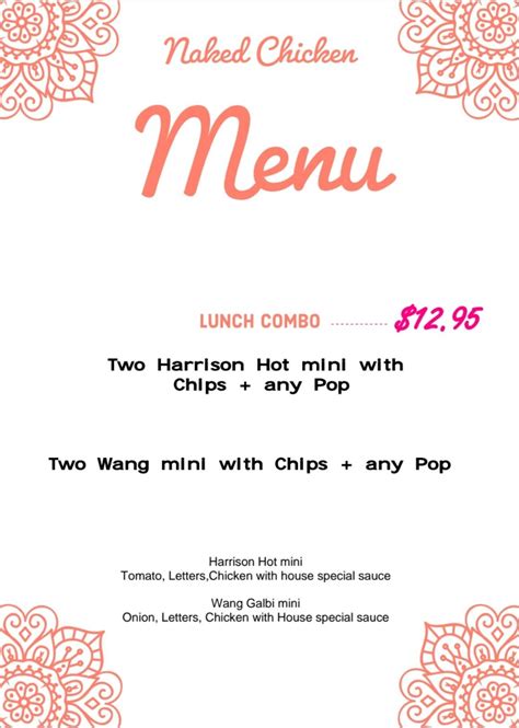 Menu At Naked Chicken Restaurant Harrison Hot Springs