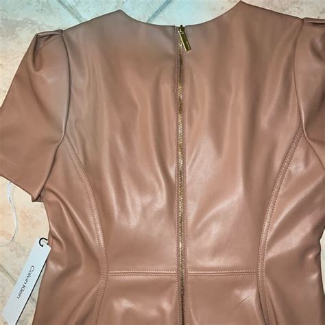 Calvin Klein Dresses Calvin Klein Short Sleeve Cream Faux Leather Sheath Dress Bodycon Nude