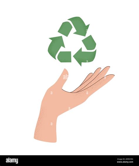 Vector Illustration Of Human Hand Holding Recycle Symbol Concept Of