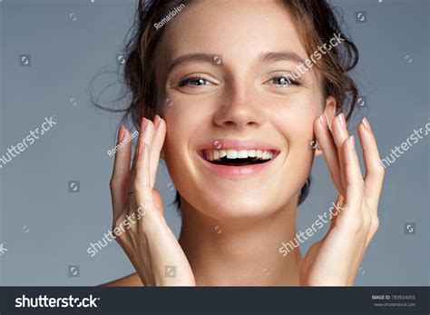 Image Beautiful Brunette Girl Touching Her Stock Photo Shutterstock