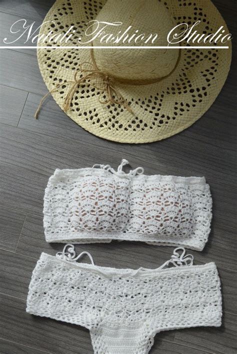 Lace Mesh Bikini White Swimsuit Bandeau Bikinis Brasileiros Crochet Swimsuit Sexy Etsy