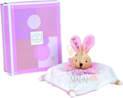 Doudou et compagnie Mini doudou acidulé Lapin rose blanc