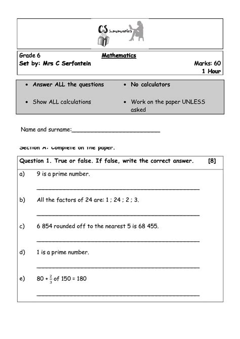 Grade 6 Math test Term 1 • Teacha!