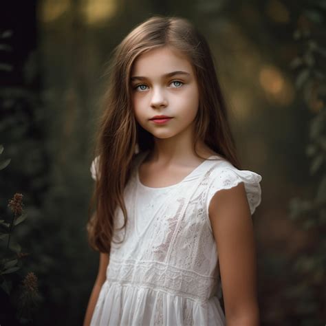 Una Chica De Ojos Azules Se Encuentra En Un Bosque Foto Premium