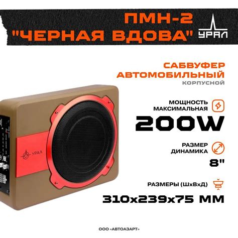 Сабвуфер корпусной активный Урал ПМН-2 "Черная Вдова" / Под сиденье ...