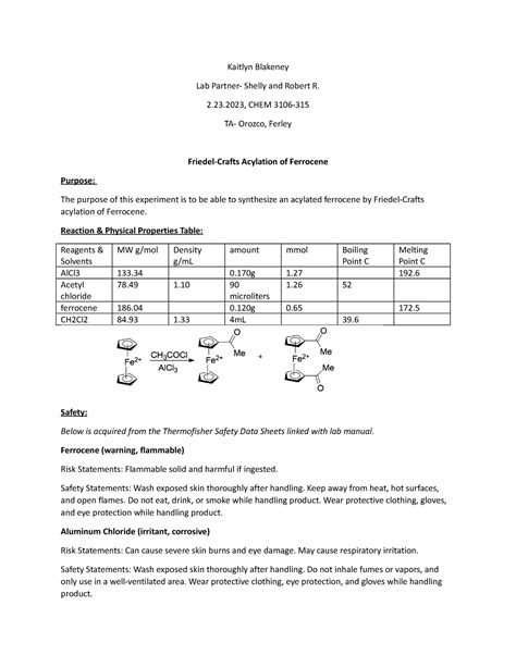 Ochem II Lab Report Experiment 5 Kaitlyn Blakeney Lab Partner Shelly