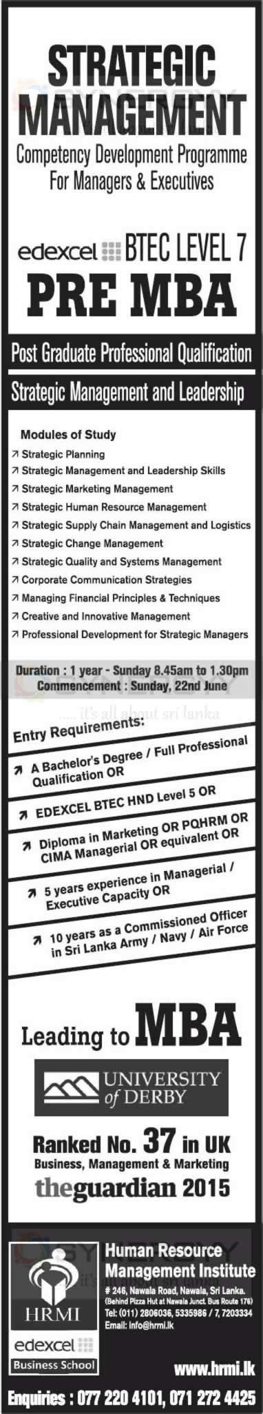 Pre Mba Strategic Management And Leadership Education Synergyy