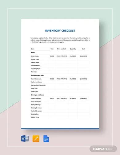 Inventory Examples In Ms Word Ms Excel Pages Charts