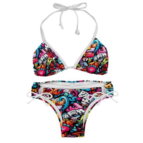 Graffiti Detachable Sponge Adjustable Strap Bikini Set Two Pack For Versatile Swim Suit Looks