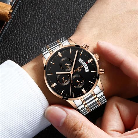 Nibosi 2309 Fashion Mens Watch 43mm Gold Solid Stainless Steel Band Ipg ...